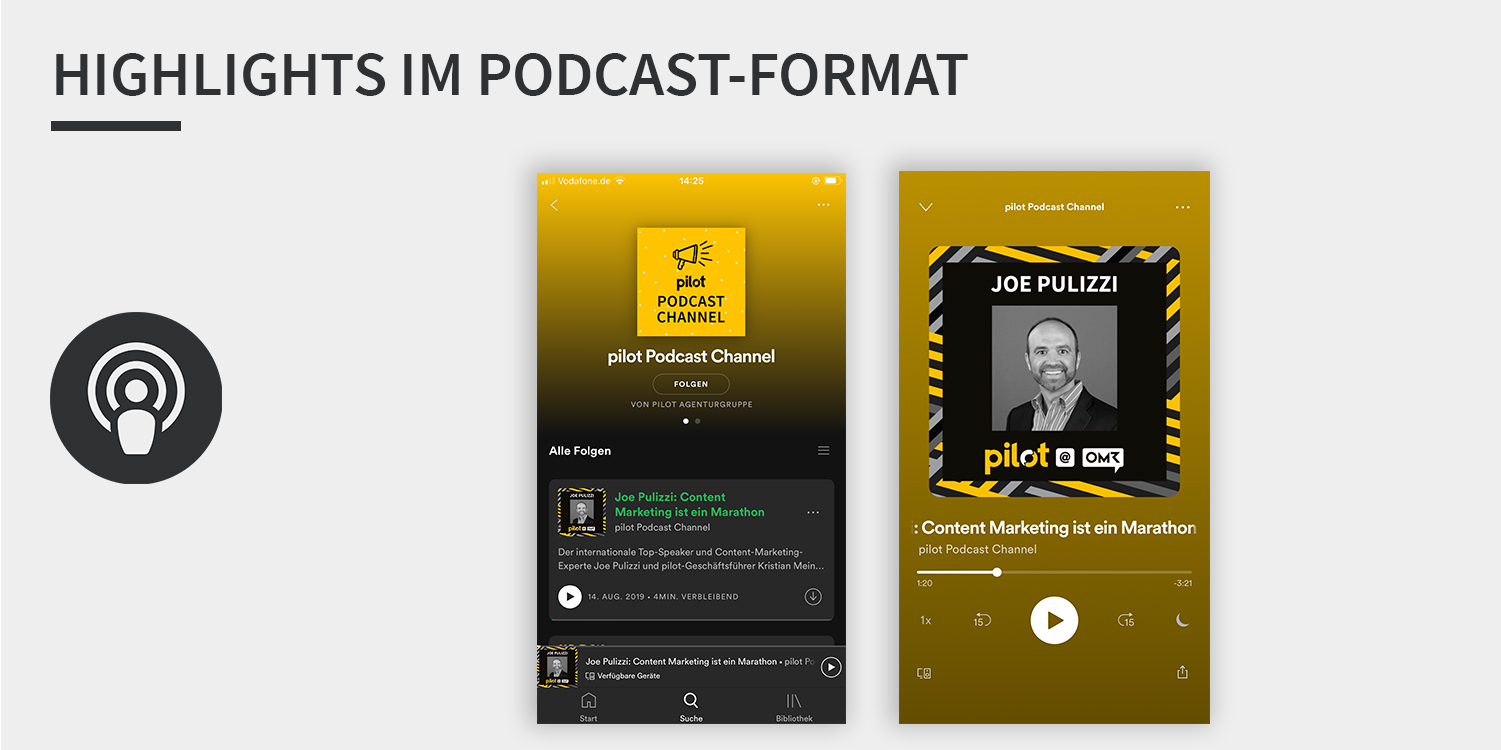 Ein Podcast-Format wird auf einem Bildschirm angezeigt.