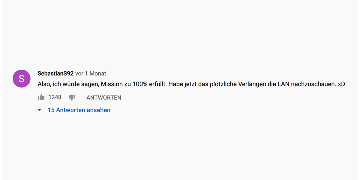 Ein Screenshot von einem YouTube Kommentar.