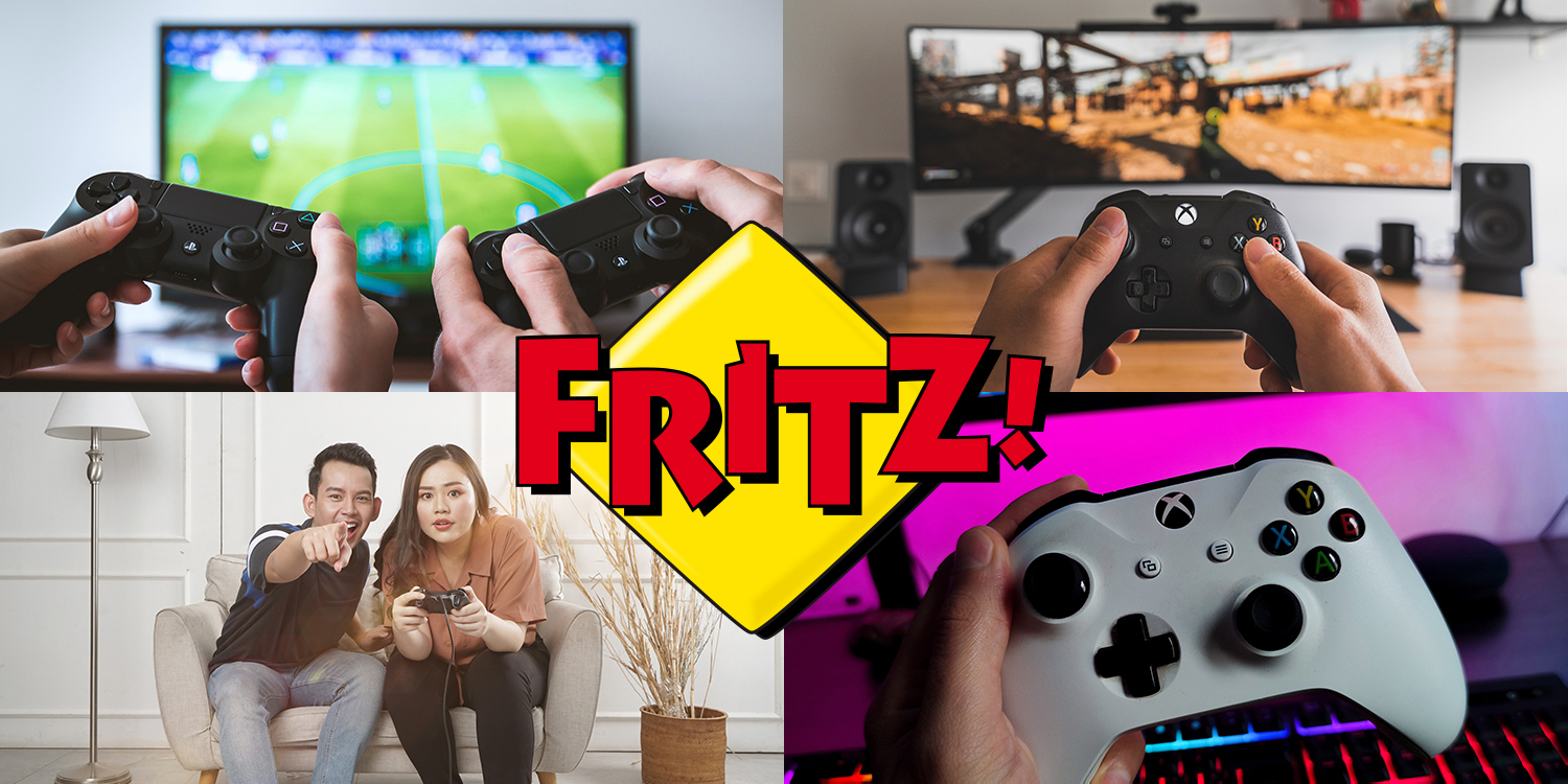 Eine Gaming-Szene mit dem Schriftzug „FRITZ!“.