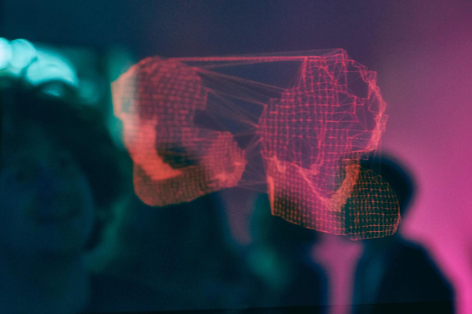 Rotes holografisches Interface mit digitaler Vernetzung.