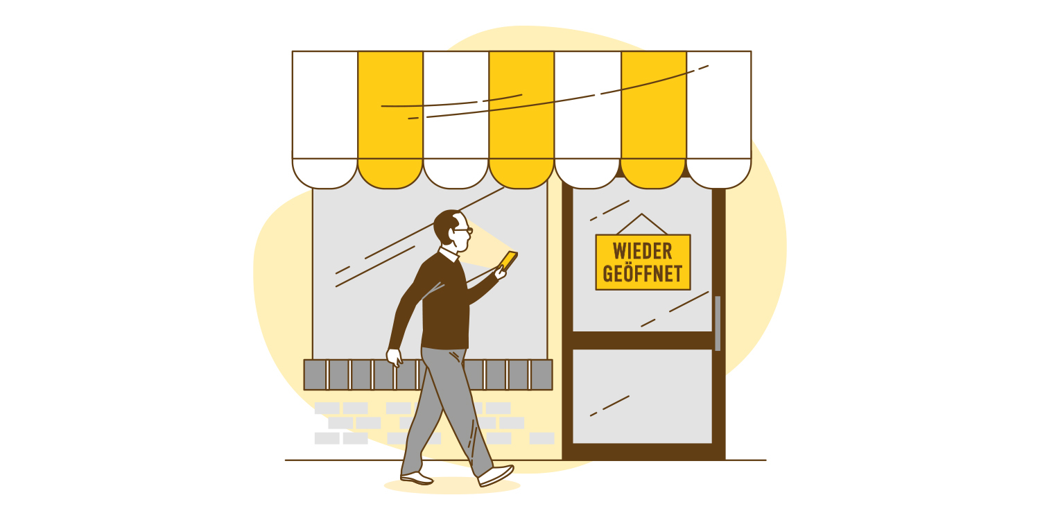 Illustration eines Mannes, der ein Geschäft betritt.