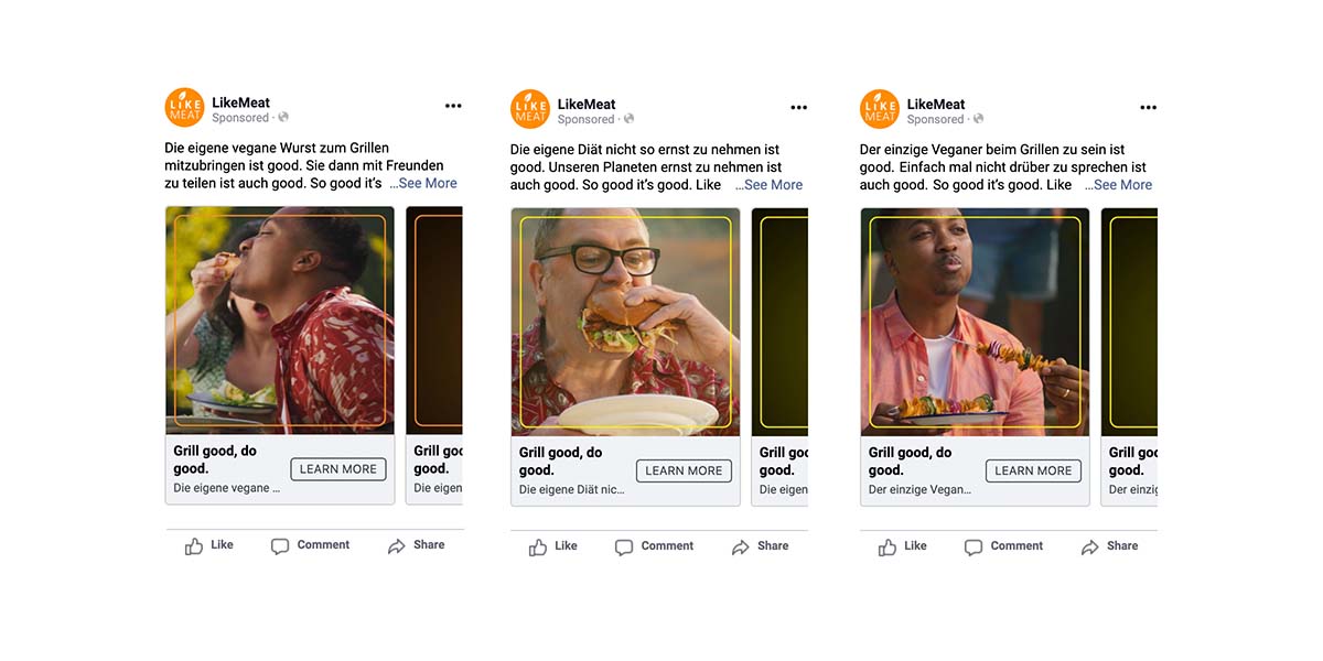 Mehrere Screenshots von Social-Media-Beiträgen zu Burger-Werbung.