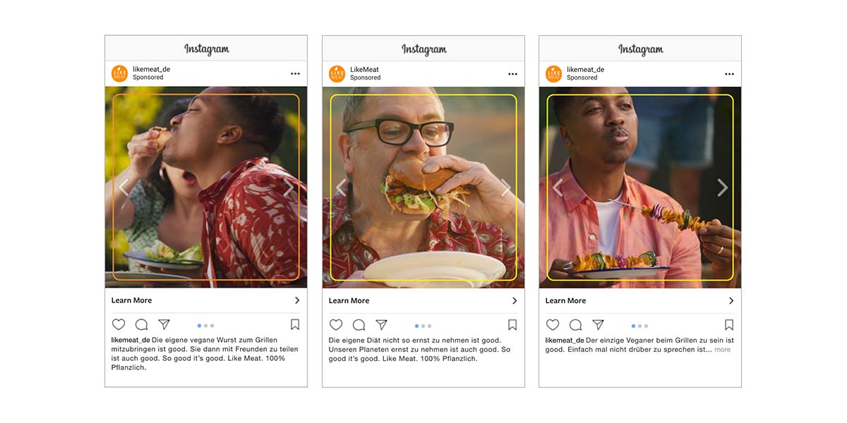Mehrere Screenshots von Social-Media-Beiträgen zu Burger-Werbung.