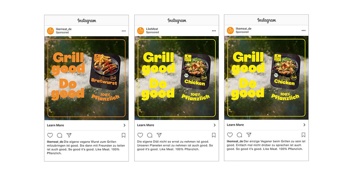 Social-Media-Post mit Würstchen und Hähnchen-Werbung.