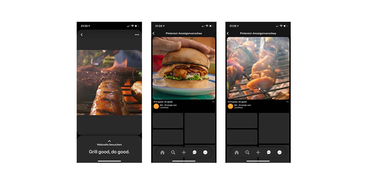 Mehrere Screenshots von Social-Media-Beiträgen zu Burger-Werbung.