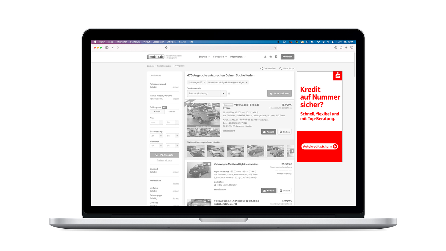 Weitere Screenshots einer Website