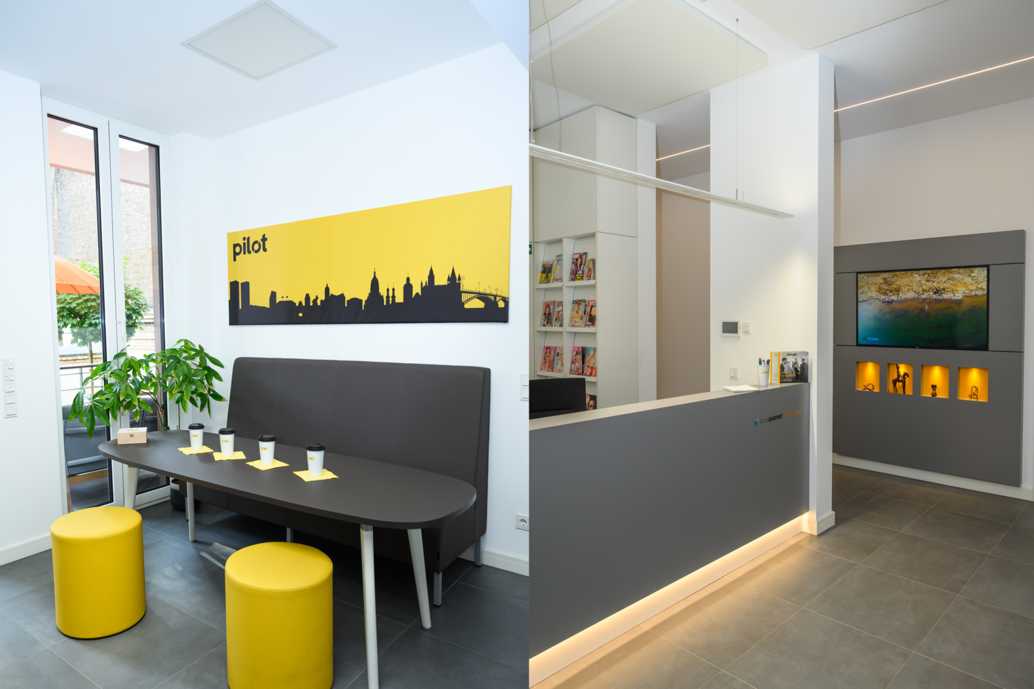 Modernes Büro mit gelben Akzenten