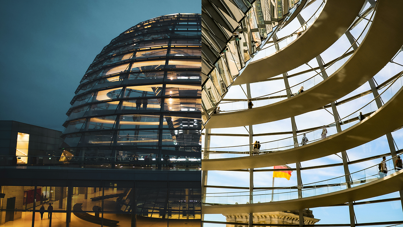 Innen und Außenaufnahme der Reichtagskuppel als Collage